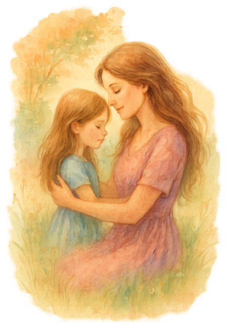 Frau hält liebevoll ihr jüngeres Ich – Symbol für die Verbindung zu inneren Anteilen